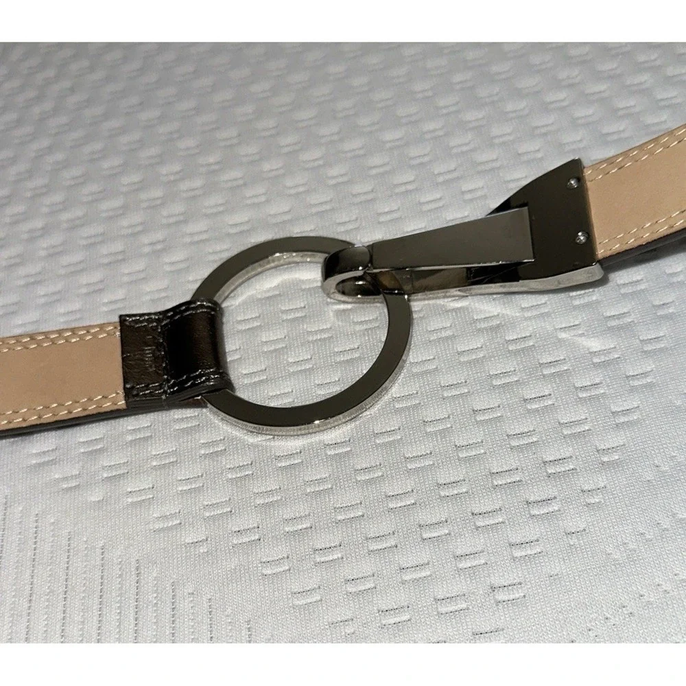 WCM Genuine Leather Belt Metallic Bronze One Size Adjustable Round Silver Buckle